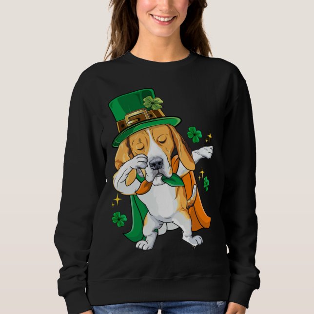 Dabbing Beagle Leprechaun St Patricks Day Sweatshirt (Front)