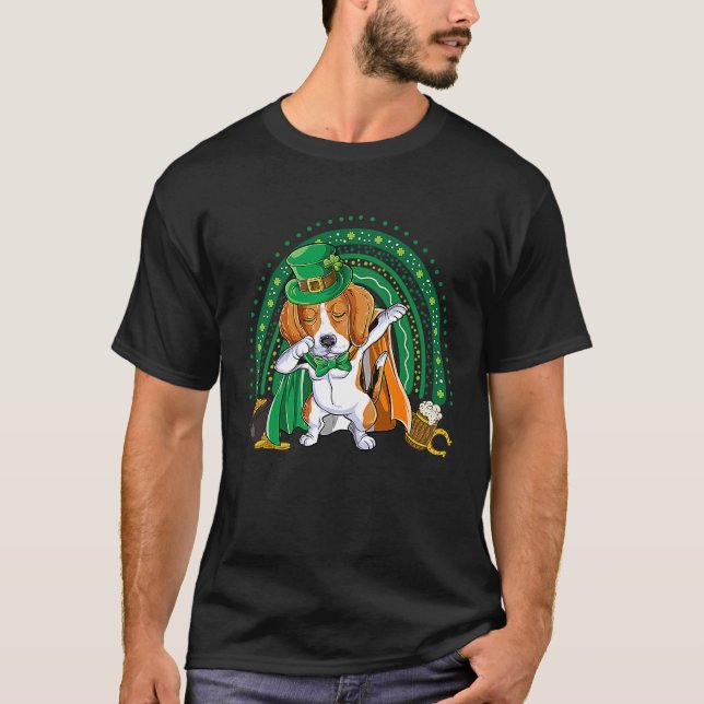 Dabbing Beagle St Patrick's Day Leprechaun Rainbow T-Shirt (Front)
