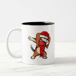 Dabbing Beagle Wears Face Mask Dab Dance Cute Chri Two-Tone Coffee Mug