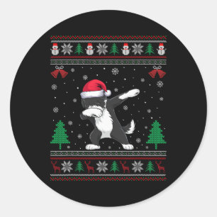Dabbing Bernedoodle Dog Santa Hat Boys Girls Kids  Classic Round Sticker