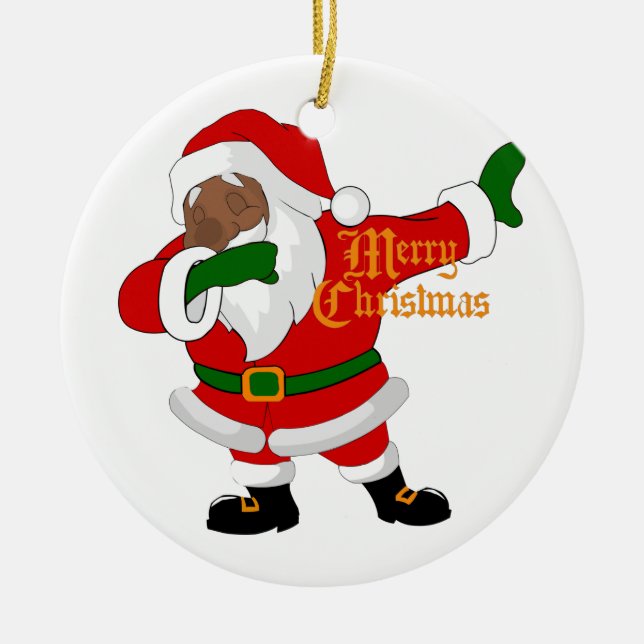 dabbing black santa claus ceramic tree decoration (Front)