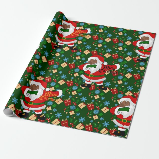 dabbing black santa wrapping paper (Unrolled)