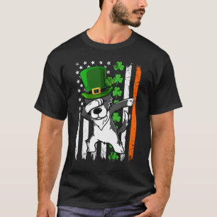 Dabbing Border Collie Leprechaun Hat USA Flag Patr T-Shirt