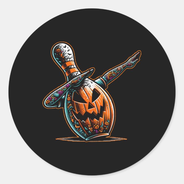 Dabbing Bowling Pin Bowler Jack O Lantern Spooky H Classic Round Sticker (Front)