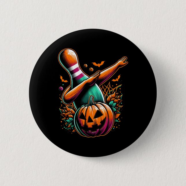 Dabbing Bowling Pin Pumpkin Spooky Halloween Bowli (Front)