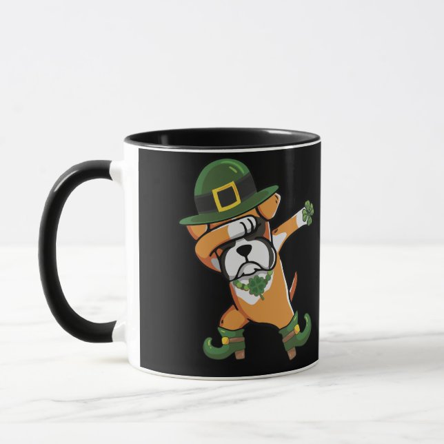 Dabbing Boxer St Patricks Day Boys Leprechaun Dog Mug (Left)