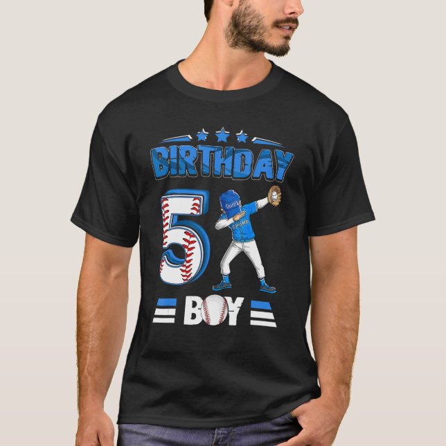 Dabbing Boy 5 Year Old Baseball Player 5th Birthda T-Shirt (Front)