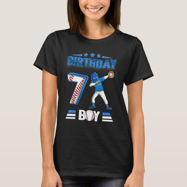 Dabbing Boy 7 Year Old Baseball Player 7th Birthda T-Shirt (Front)