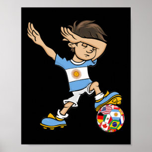 Dabbing Boy Argentina Soccer Jersey National Flag Poster