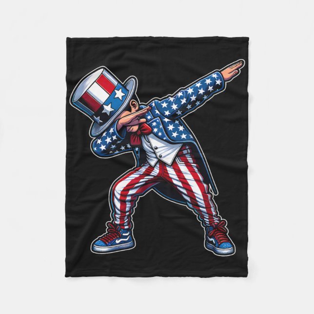 Dabbing Boy Funny 4th Of July Patriotic Design  Fleece Blanket (Front)