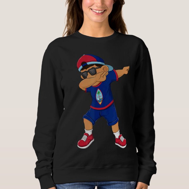 Dabbing Boy Guam Flag Kids Dab Dance Sweatshirt (Front)