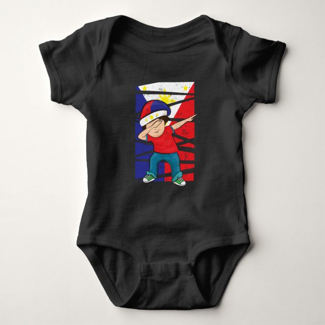 Dabbing Boy Philippine Flag Filipino Baby Bodysuit (Front)