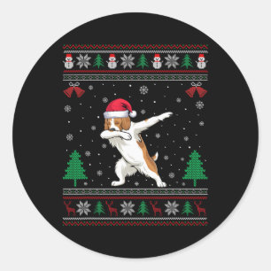 Dabbing Brittany Spaniel Dog Santa Hat Boys Girls  Classic Round Sticker
