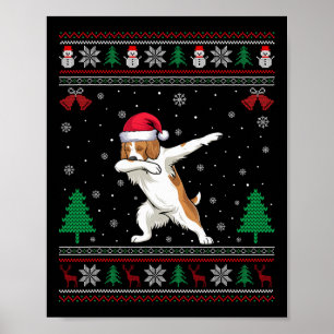 Dabbing Brittany Spaniel Dog Santa Hat Boys Girls Poster