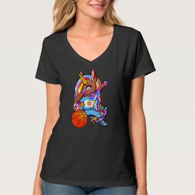 Dabbing Brown Skin Unicorn Argentina Basketball Je T-Shirt (Front)