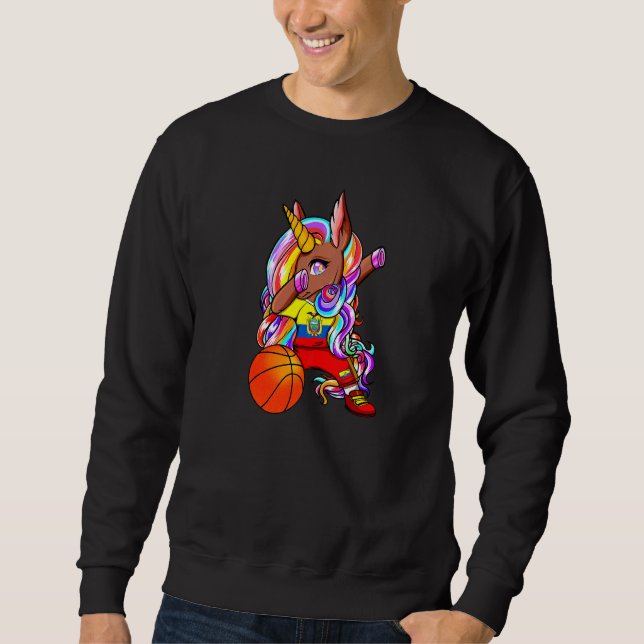 Dabbing Brown Skin Unicorn Ecuador Basketball Fans Sweatshirt (Front)