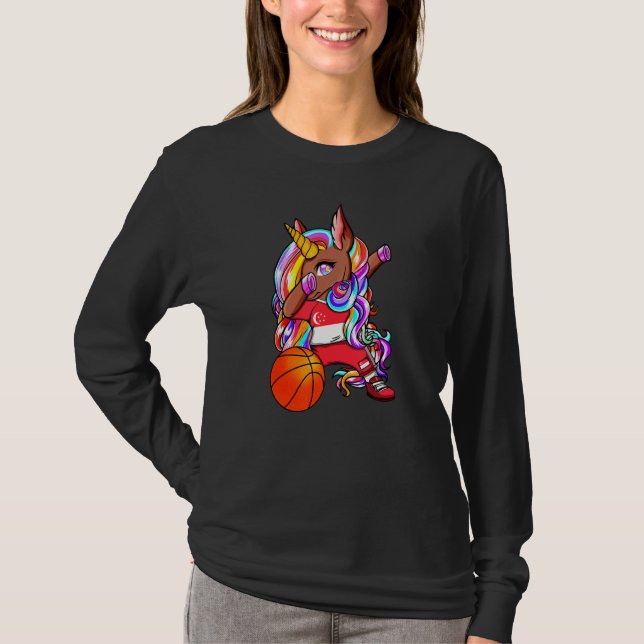 Dabbing Brown Skin Unicorn Singapore Basketball Fa T-Shirt (Front)