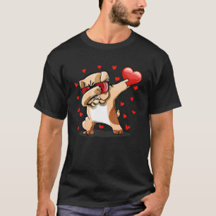 Dabbing Bulldog Sunglasses Heart Love Valentine's T-Shirt