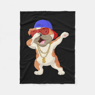 Dabbing Bulldog Wearing Baseball Cap Sunshades And Fleece Blanket