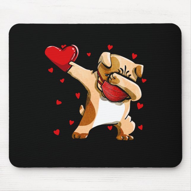 Dabbing Bulldog With Face Mask Funny Valentines Mouse Pad (Front)