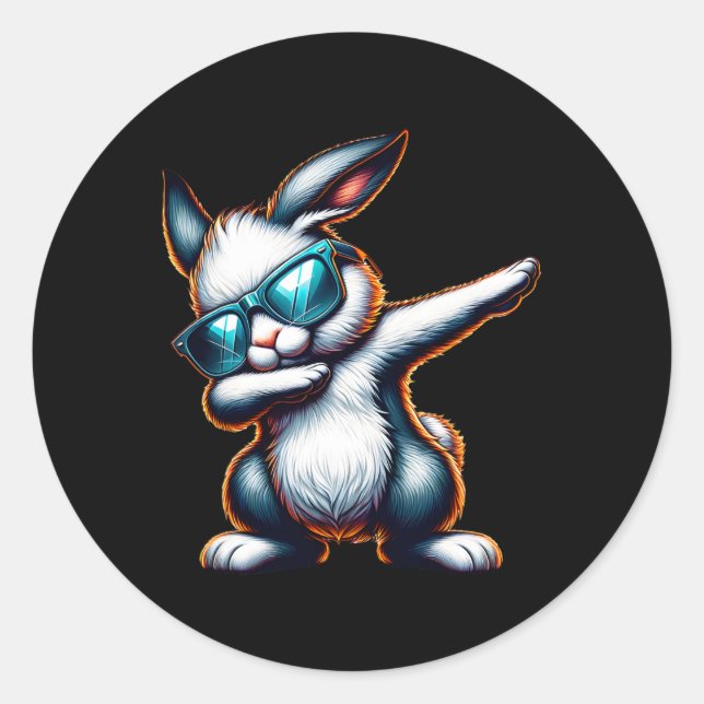 Dabbing Bunny Funny Easter Bunny  Classic Round Sticker (Front)