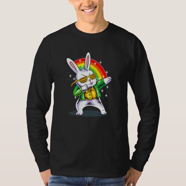 Dabbing Bunny Funny Happy St Patrick Day T-Shirt (Front)