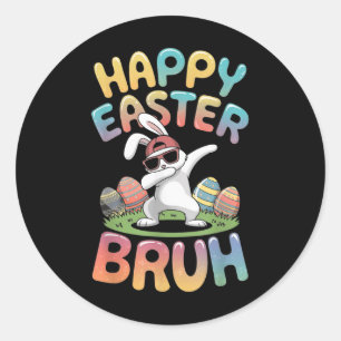 Dabbing Bunny Happy Easter Bruh, Funny Boy Girl Ki Classic Round Sticker