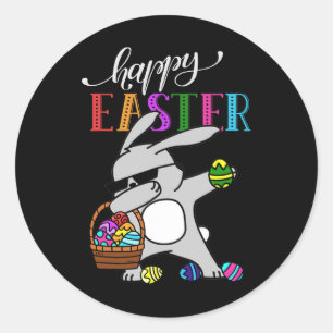 Dabbing Bunny Happy Easter Day Outfit Classic Round Sticker