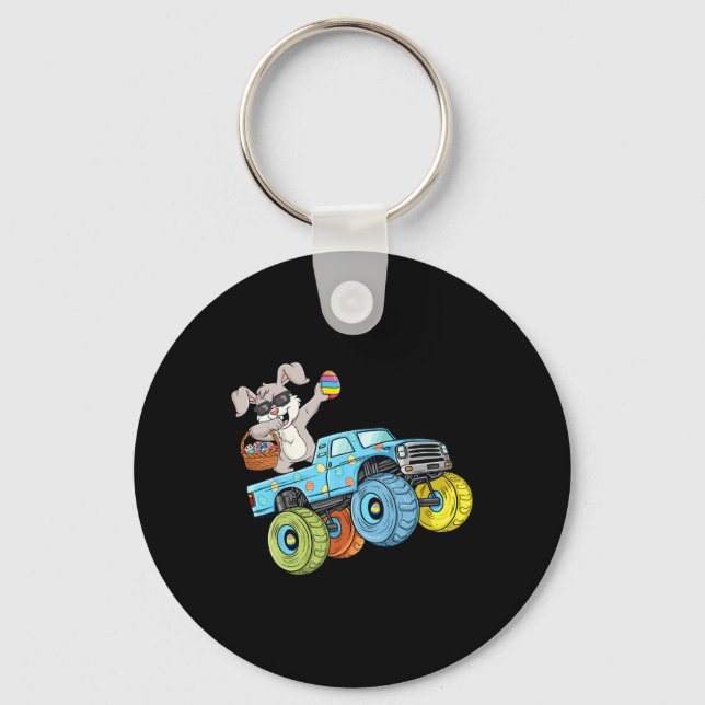 Dabbing Bunny Happy Easter Monster Truck Boys Girl Key Ring (Front)