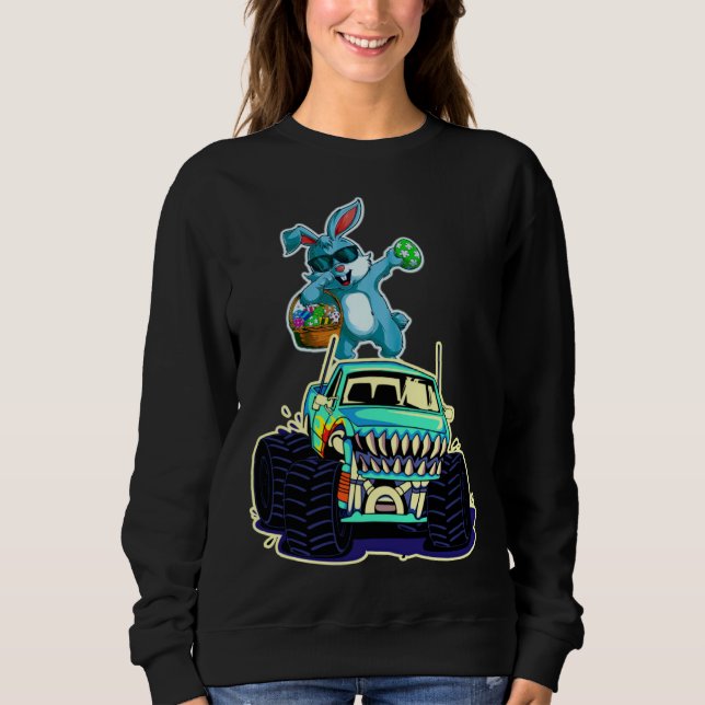 Dabbing Bunny Happy Easter Monster Truck  Kids Boy Sweatshirt (Front)