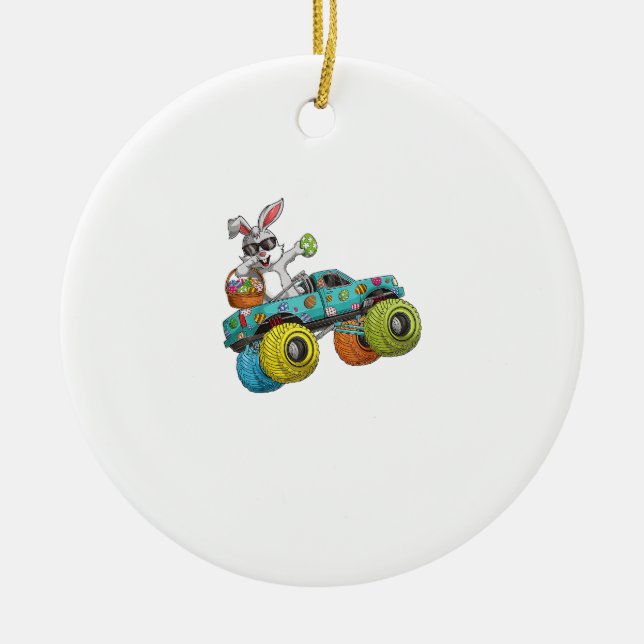 Dabbing Bunny Happy Easter Monster Truck Lovers Ki Ceramic Tree Decoration (Front)
