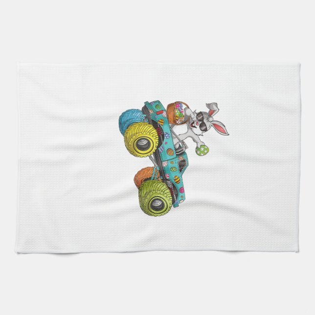 Dabbing Bunny Happy Easter Monster Truck Lovers Ki Tea Towel (Horizontal)