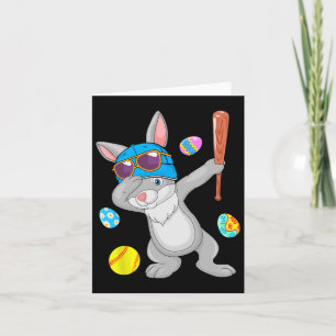 Dabbing Bunny Playing Softball Easter Costume Play Card