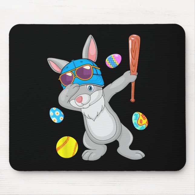 Dabbing Bunny Playing Softball Easter Costume Play Mouse Pad (Front)