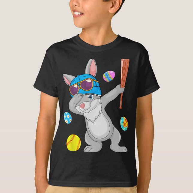 Dabbing Bunny Playing Softball Easter Costume Play T-Shirt (Front)