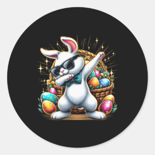 Dabbing Bunny Rabbit Easter Egg Hunting Boys Kids Classic Round Sticker