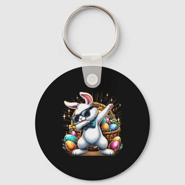 Dabbing Bunny Rabbit Easter Egg Hunting Boys Kids  Key Ring (Front)