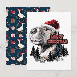Dabbing Capybara Christmas Santa – Funny Holiday Postcard
