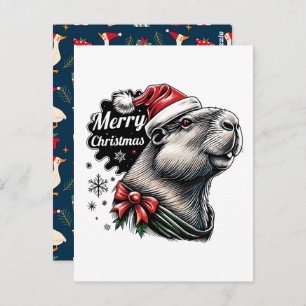 Dabbing Capybara Christmas Santa – Funny Holiday Postcard