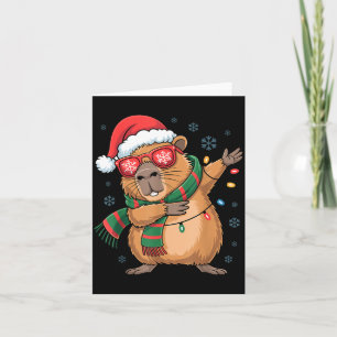 Dabbing Capybara Christmas Santa Hat Funny Holiday Card