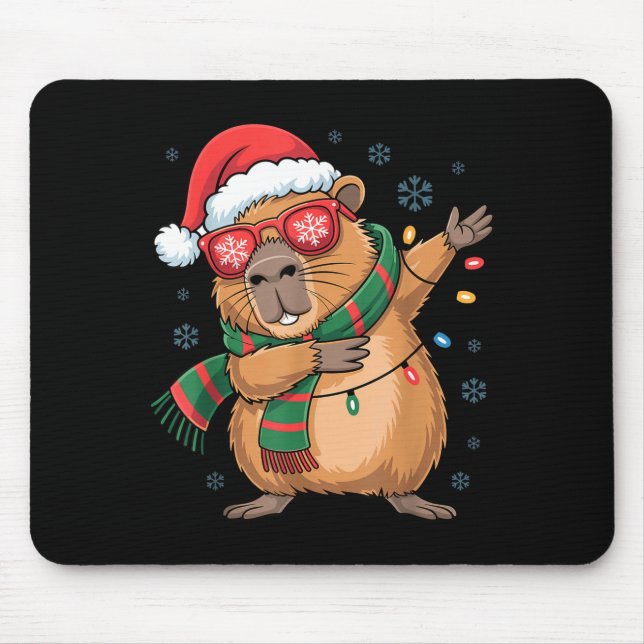 Dabbing Capybara Christmas Santa Hat Funny Holiday Mouse Pad (Front)