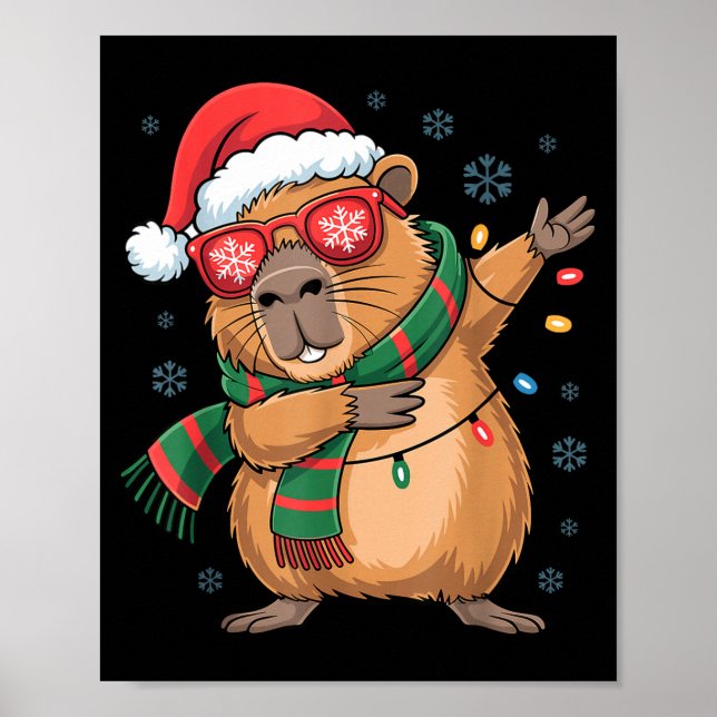 Dabbing Capybara Christmas Santa Hat Funny Holiday Poster (Front)