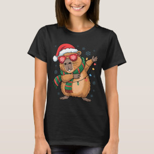 Dabbing Capybara Christmas Santa Hat Funny Holiday T-Shirt