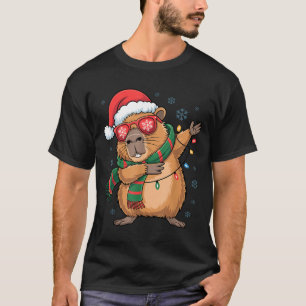 Dabbing Capybara Christmas Santa Hat Funny Holiday T-Shirt