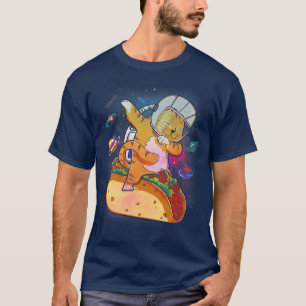 Dabbing Cat Astronaut In Space Riding Taco  T-Shirt