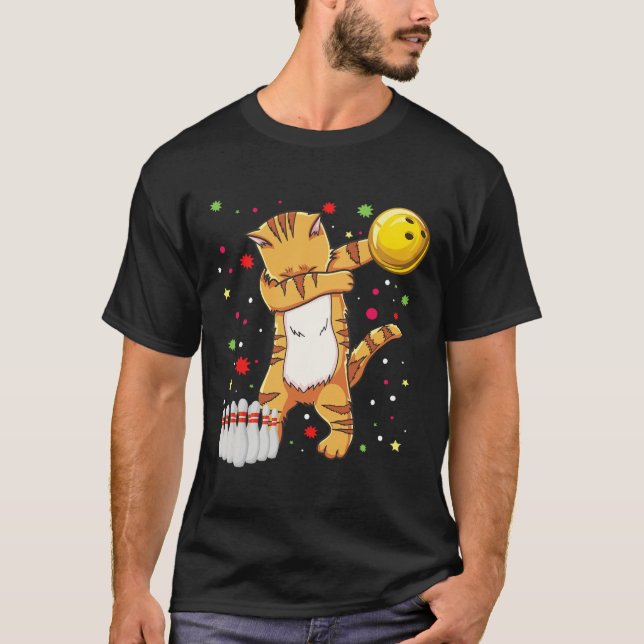 Dabbing Cat Bowling Shirts Funny Bowling Gift Cat  (Front)