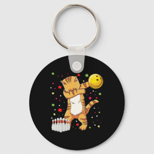 Dabbing Cat Bowling Shirts Funny Bowling Gift Cat Key Ring