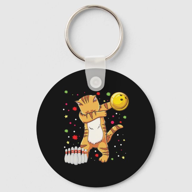 Dabbing Cat Bowling Shirts Funny Bowling Gift Cat  Key Ring (Front)
