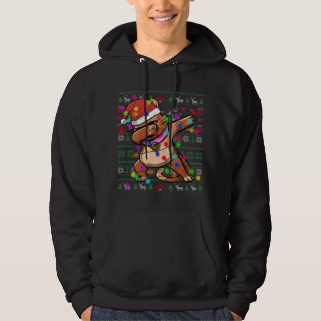 Dabbing Cat Fairy Lights Ugly Christmas Sweater (Front)