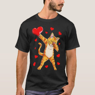 Dabbing Cat Heart Valentines Day Girls Kitty Kitte T-Shirt